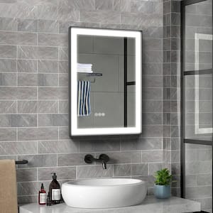 20 in. W x 28 in. H Rectangular Black Framed Anti-Fog LED Dimmable 3CCT Light Modern Wall Bathroom Vanity Mirror