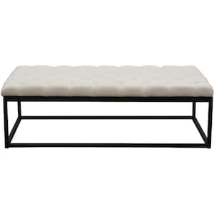 Beige and Black Backless Dining Bench with Tufted Seat 28 in.