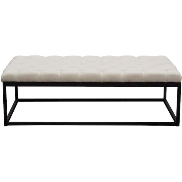 Benjara Beige and Black Backless Dining Bench with Tufted Seat 28 in.