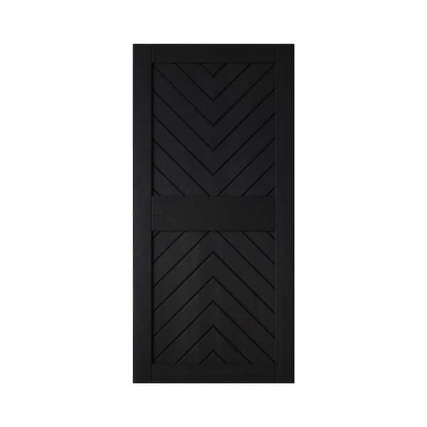 JT4 32 in. x 84 in. C-Panel Solid Core Black Fishbone Design Pine Wood Interior Sliding Barn Door Slab