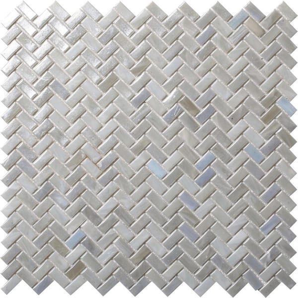 Apollo Tile Gray 4 in. x 5 in. Herringbone Polished Glass Mosaic Floor and Wall Tile Sample (0.13 sq. ft./Piece)