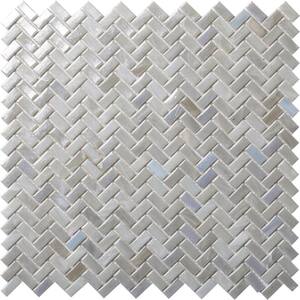 Gray 11.8 in. x 11.9 in. Herringbone Polished Glass Mosaic Floor and Wall Tile (10-Pack) (9.75 sq. ft./Case)