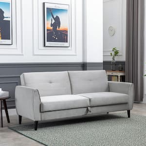 81.5 in. Gray PU Leather Modern Convertible Folding Futon 2-Seat Sofa Bed with Storage Box