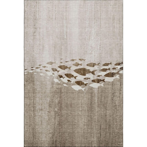 Addison Rugs Mayfield Premium Machine Washable Indoor/Outdoor Geometric AMF627 Taupe 3 ft. x 5 ft. Area Rug