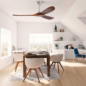 60 in. Indoor/Outdoor Modern Nickel Wood Ceiling Fan without Light and 6 Speed Remote Control