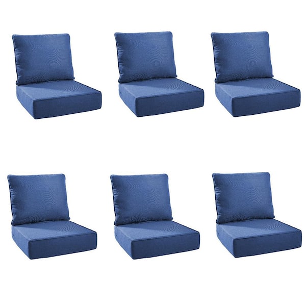 Modern 24 in. x 24 in. x 6 in. 12-Piece Deep Seating Outdoor Lounge Chair Thick Cushion Set in Blue (6-Set)