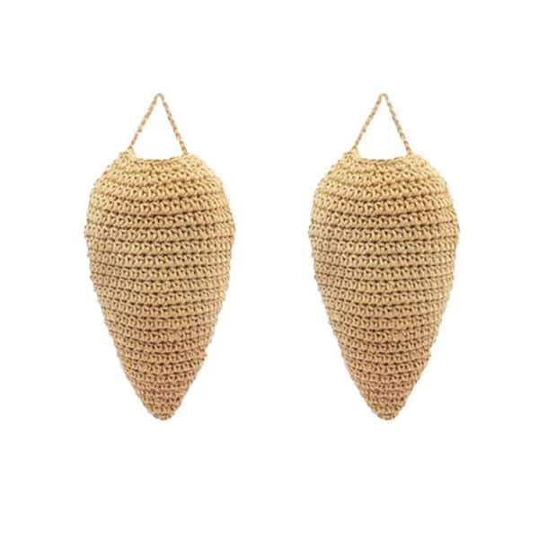 Outdoor Wasp Hornet Fake Nest Trap with Crocheted Cotton Hanging Deterrent Eco-Friendly Khaki Yellow 2-Pack