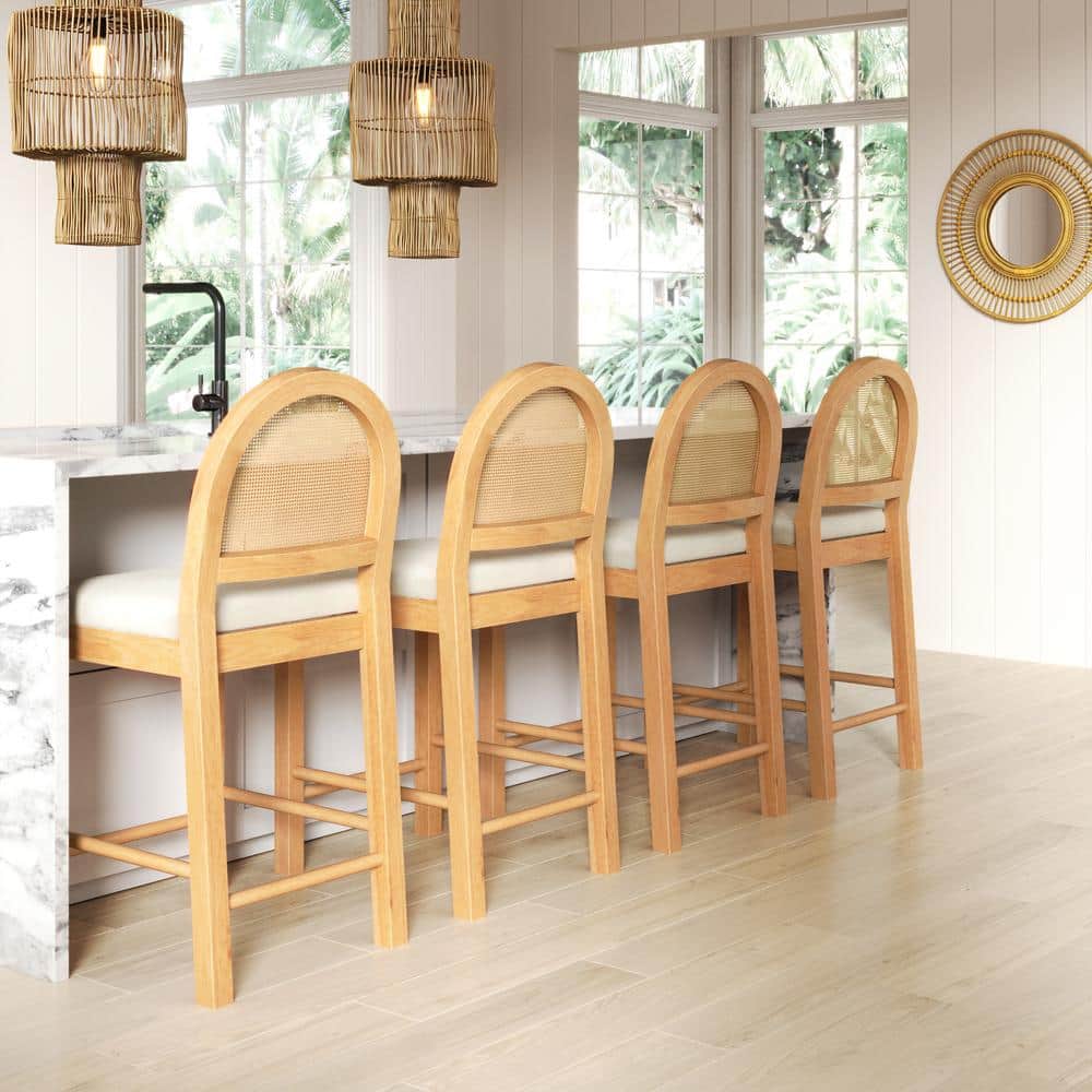 Bailey Light Oak and Rattan Counter Height Bar Stools, Set of 4