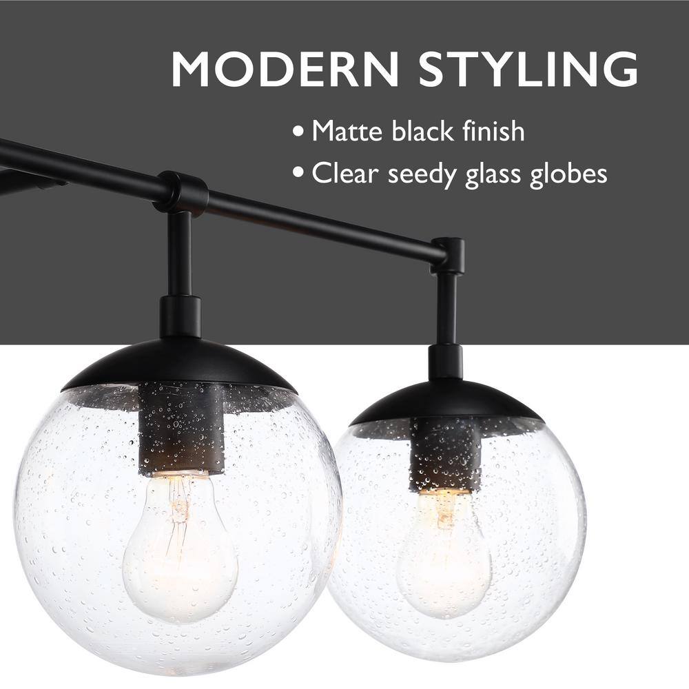 Matte Black 4-Light Vanity with Seedy Glass Shades