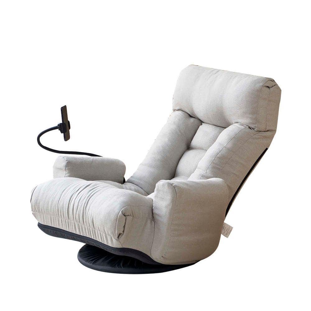 Black Metal 360° Rotatable Outdoor Lounge Chair with Gray Cushion, Adjustable Head and Waist