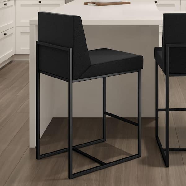 Amisco Derry 30 in. Light Grey Polyester/Black Metal Bar Stool