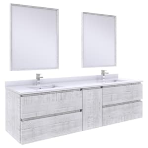 Formosa 72 in. W x 20 in. D x 20 in. H White Double Sinks Bath Vanity in Rustic White with White Vanity Top and Mirrors