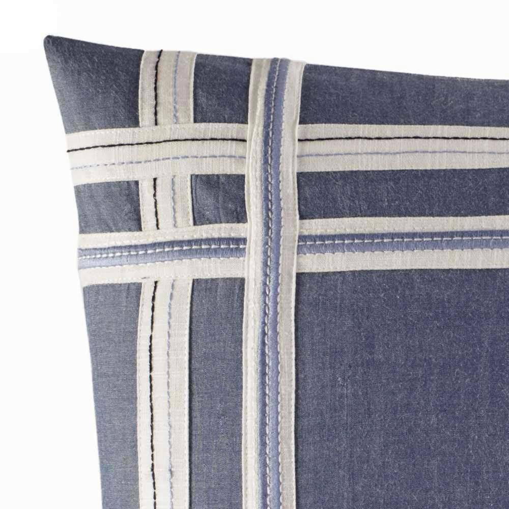 Navy Embroidered Cotton Square Accent Pillow