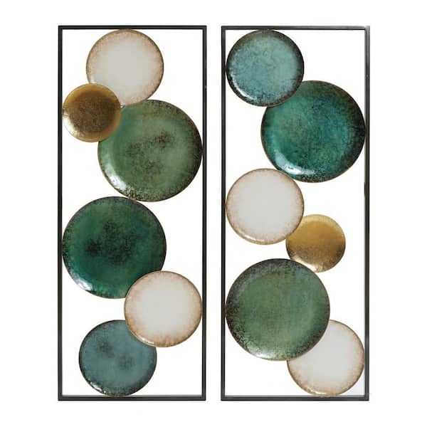 Metal Multi-Colored Coastal Abstract Gemoetrical Wall Decor (Set of 2)