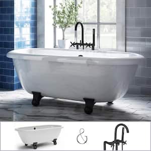 W-I-D-E Series Dalton 60 in. Acrylic Clawfoot Bathtub in White, Cannonball Feet, Floor-Mount Faucet in Matte Black