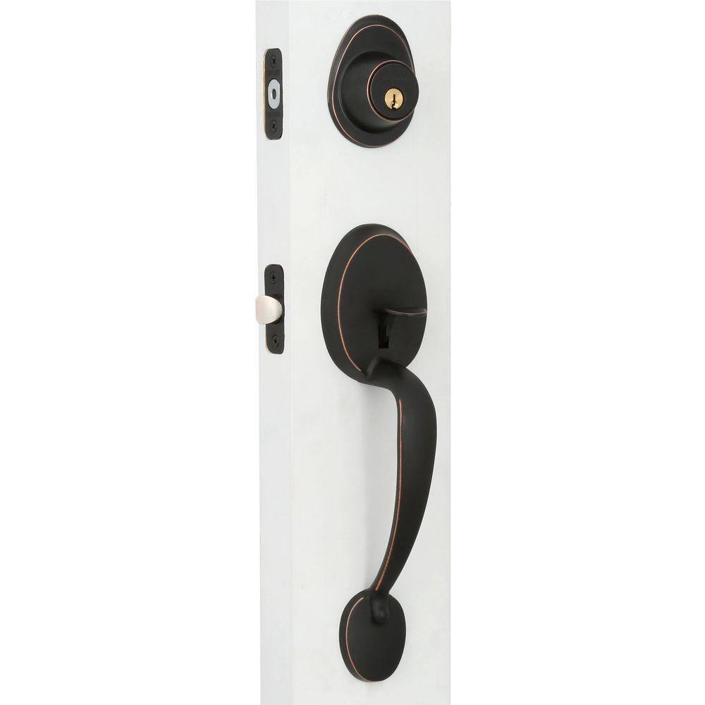 Wilmington Single Cylinder Aged Bronze Door Handleset with Mushroom Knob