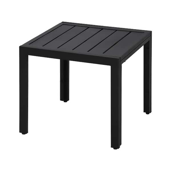 Black Square Metal 18in Height Patio Outdoor Side Table End Table with Slat Top