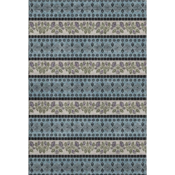Mayfield Premium Machine Washable Abstract AMF2465 Aqua 3 ft. x 5 ft. Area Rug