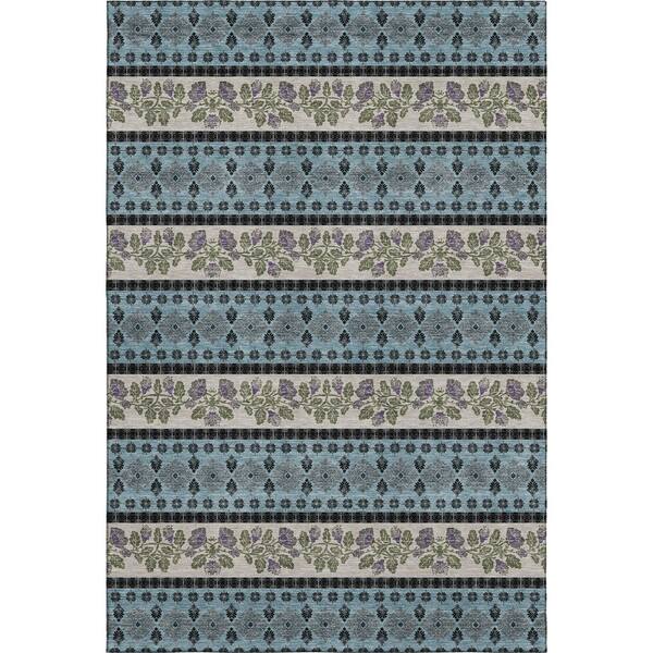 Mayfield Premium Machine Washable Abstract AMF2465 Aqua 9 ft. x 12 ft. Area Rug