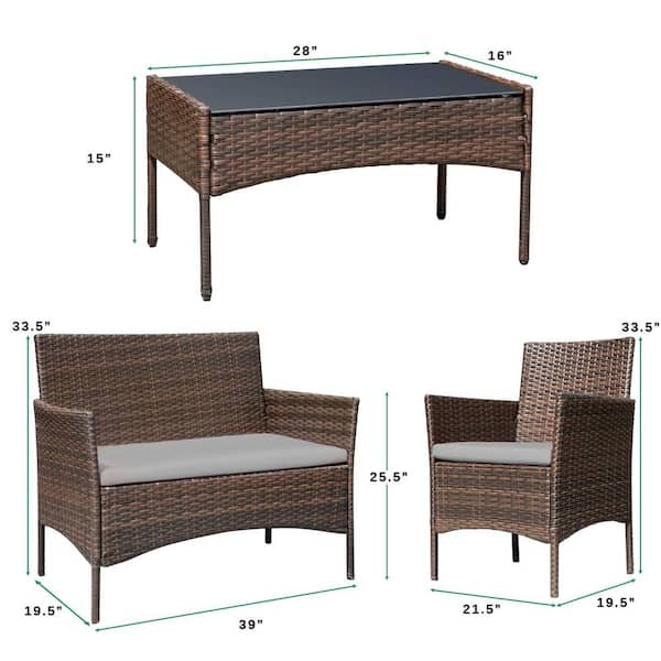 OUTSY Lana 4-Piece Outdoor Wicker Furniture Set in Brown with Wicker Coffee Table