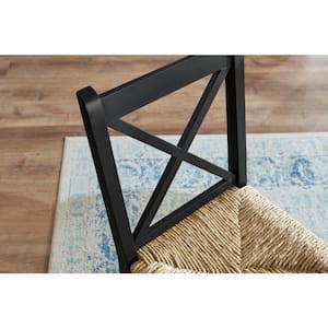 Dorsey Charcoal Black Wood Dining Chair with Cross Back and Woven Rush Seat (Set of 2)