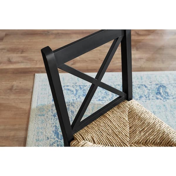 Dorsey Charcoal Black Wood Dining Chair with Cross Back and Woven Rush Seat (Set of 2)