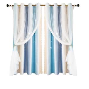 Amber Blue Striped 52 in. W x 84 in. L Blackout Curtains for Kids Room (2-Panels)