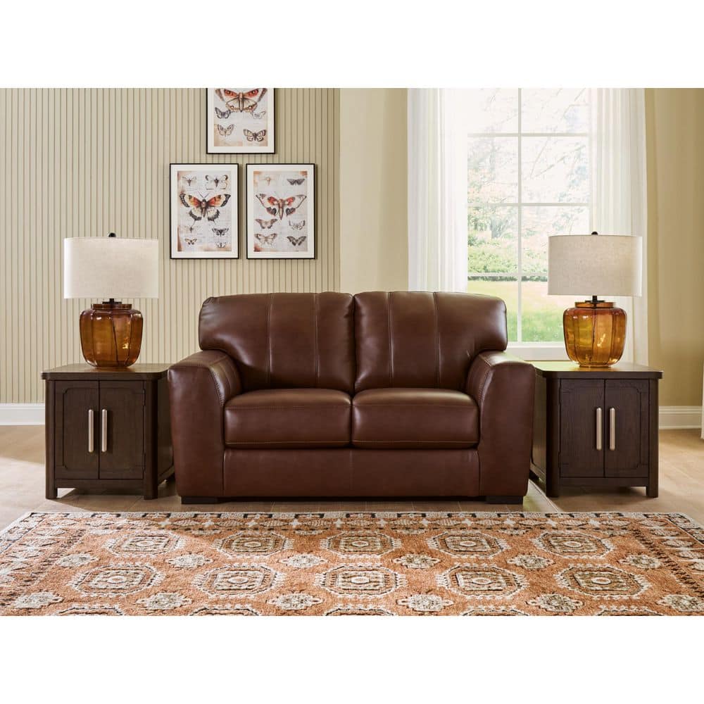Creazzo 70 in. Solid Leather Match 2 Seat Loveseat in Brown