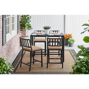 Harbor Point Black 5-Piece Wicker Rectangle 27 in. Outdoor Dining Set