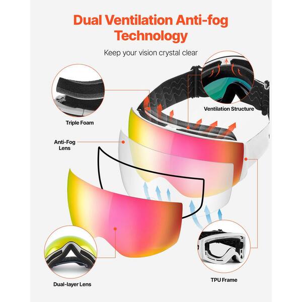 VEVOR Frameless Ski Goggles, Spherical Lens with Pink Revo  display picture 3