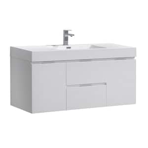 Valencia 48 in. W Wall Hung Bathroom Vanity in Glossy White with Acrylic Vanity Top in White
