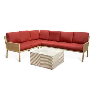 Riviera 5-Piece Wicker Outdoor Sectional with Red Cushions