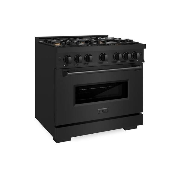Classic 36 in. 6-Burner Dual Fuel Range with Convection Oven and Brass Burners in Black Stainless Steel