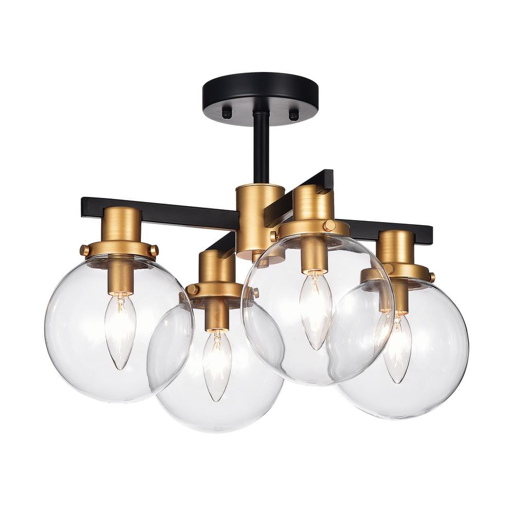 Tegan 17.5 in. 4-Light Indoor Matte Black and Gold Semi-Flush Mount Ceiling Light with Light Kit price history on PriceWatchPro