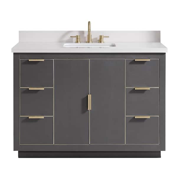 Avanity Austen 49 in. W x 22 in. D Bath Vanity in Gray with Gold Trim with Quartz Vanity Top in White with Basin