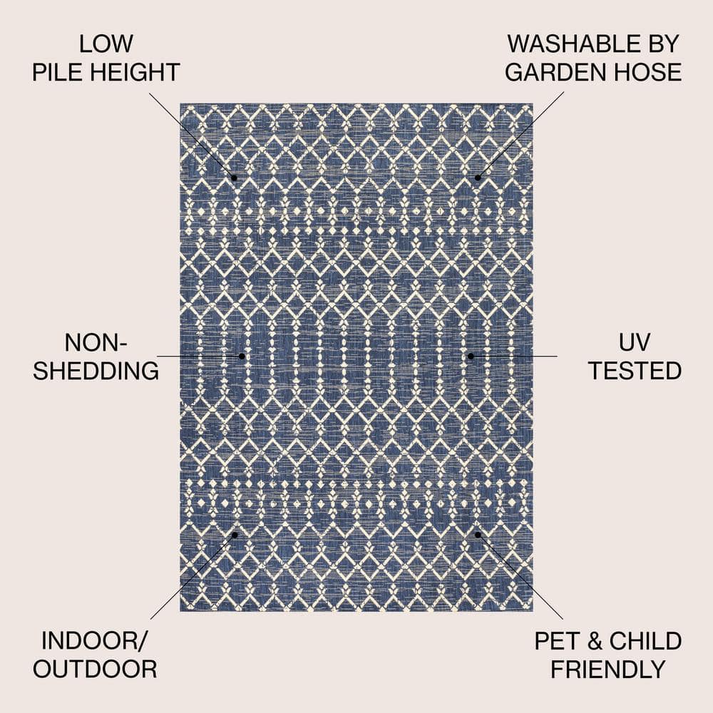 Boho-Chic Moroccan Geometric Black and Gray 8' x 10' Outdoor Area Rug