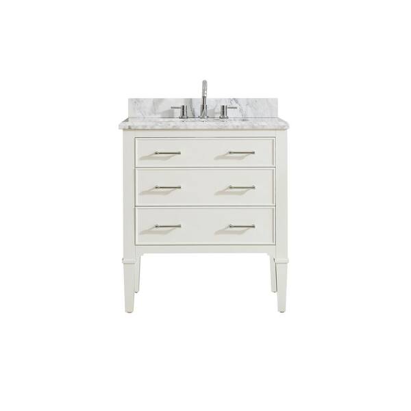 Azzuri Arlington 31 in. W x 22 in. D x 35 in. H Vanity in White with Marble Vanity Top in Carrera White with White Basin