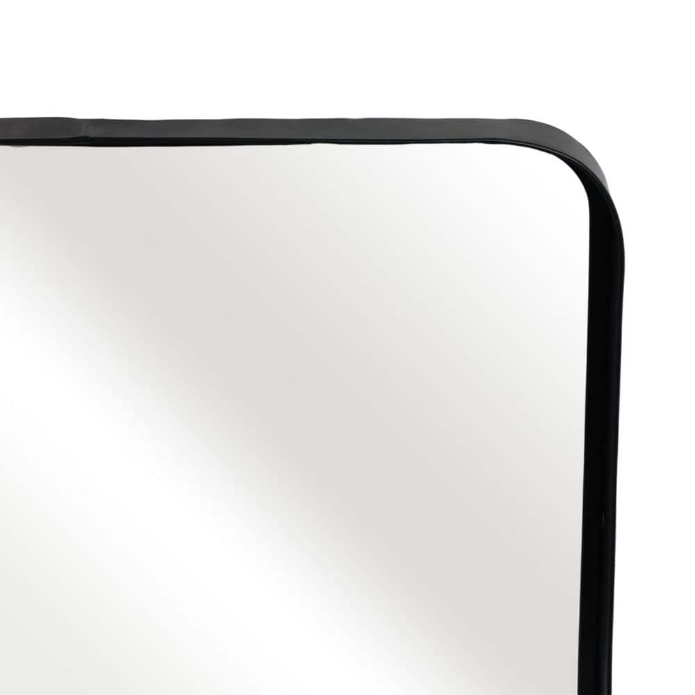 Contemporary Black Iron and Brown Wood 22x30 Mirror with Shelf