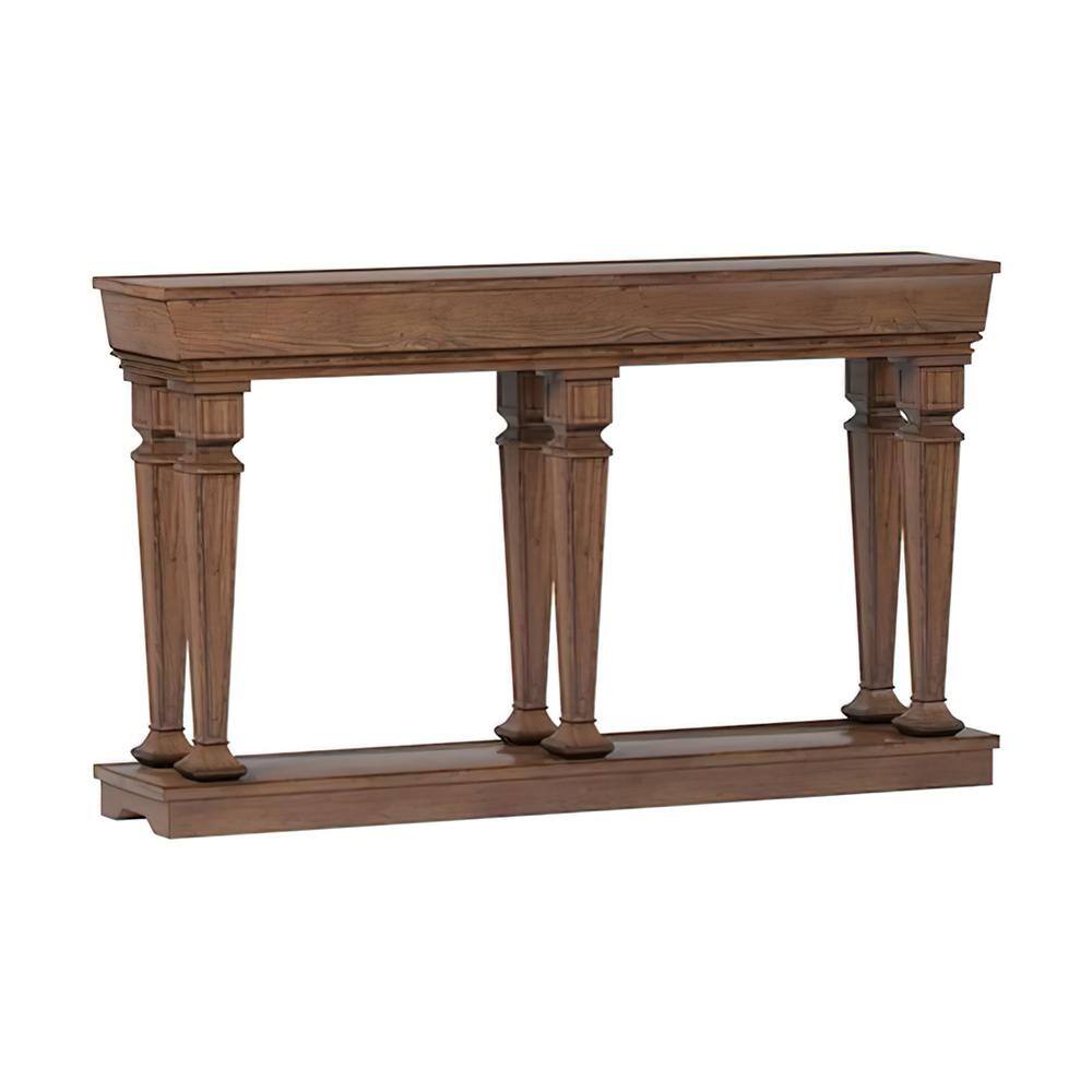 Oak Brown 60" Wooden Console Table with Bottom Shelf