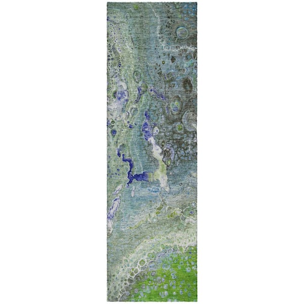 Dream Shag Premium Machine Washable Abstract ADS588 Green 2 ft. x 7 ft. Runner Rug
