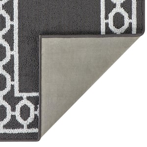 Washable Non-Skid Dark Grey and White 26 in. x 60 in. Trellis Accent Rug