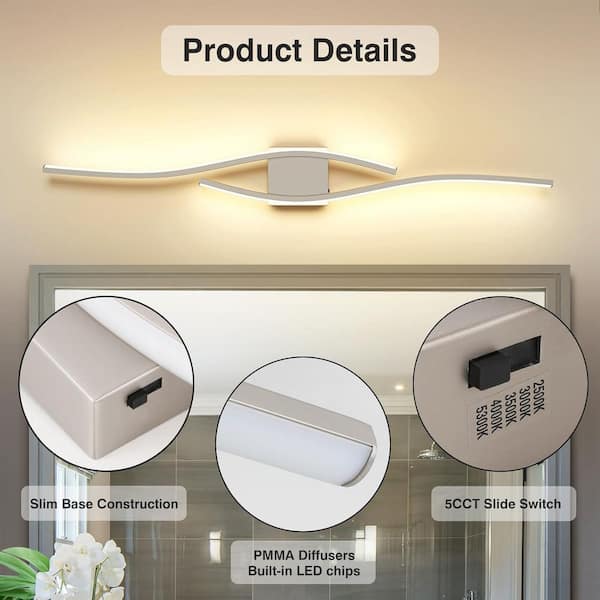 31.5 in. 1-Light Nickel LED Bathroom Vanity Light Bar with Dimmable and 5-CCT Adjustable Switch