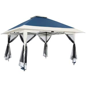 13 ft. x 13 ft. Navy Pop Up Gazebo Canopy Tent Shelter with Zippered Mesh Mosquito Netting, Wheeled Roller Carry Bag