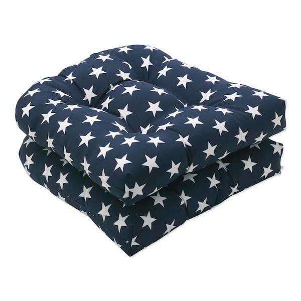 Pillow Perfect 19 x 19 Outdoor Dining Chair Cushion in Blue/White (Set of 2)