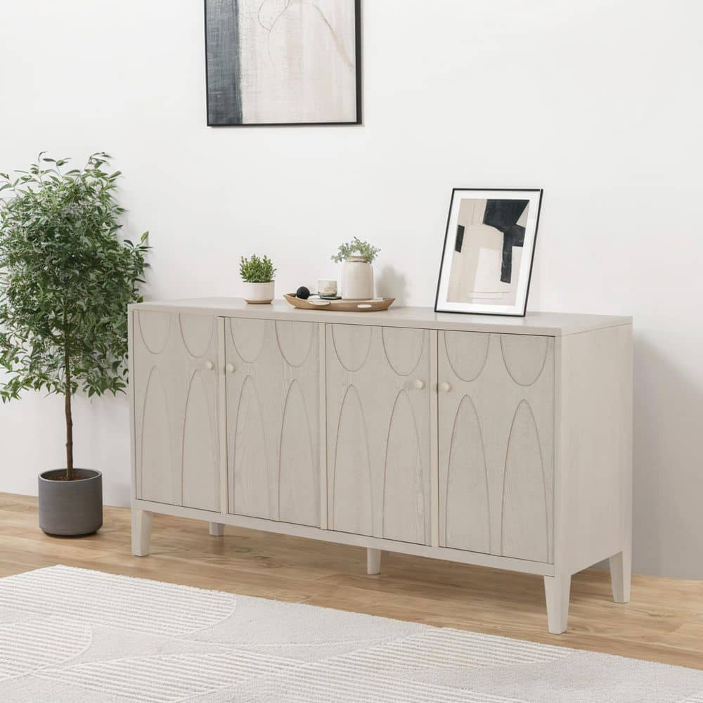 Alexander White Washed MDF Wood 59.75 in. W Modern Sideboard Buffet Cabinet with Adjustable Shelves, Doors price history on PriceWatchPro