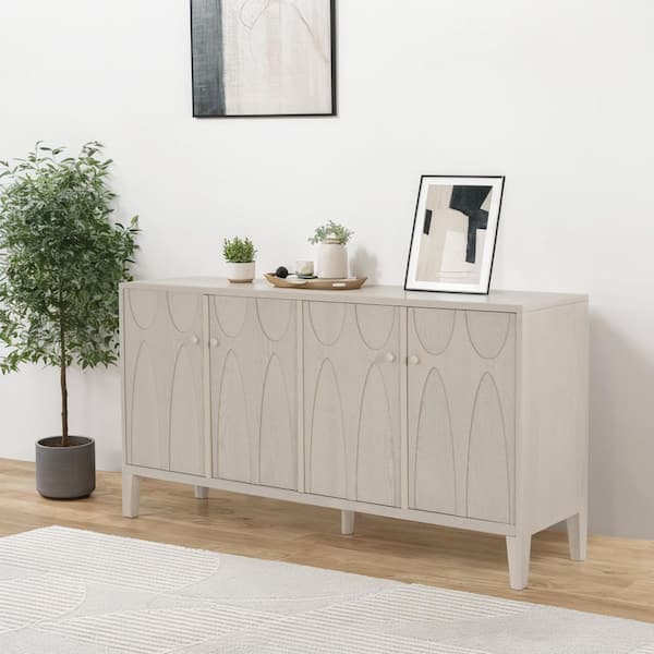 CHRISTOPHER KNIGHT HOME Alexander White Washed MDF Wood 59.75 in. W Modern Sideboard Buffet Cabinet with Adjustable Shelves, Doors