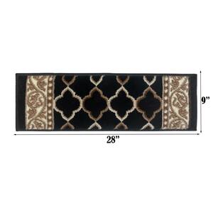 MSRUGS Trellis Collection Black 9 in. x 28 in. Polypropylene Stair Tread Cover Set of 7