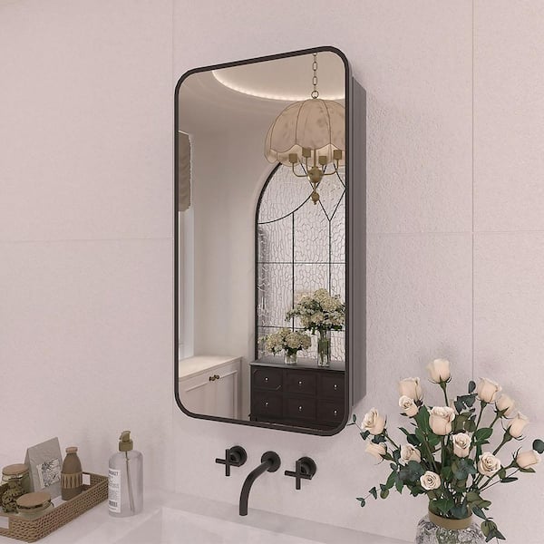 15 in. x 24 in. Framed Recessed or Surface-Mount Rectangular Aluminum Medicine Cabinet with Mirror