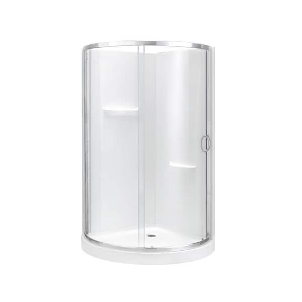 Breeze 38 in. L x 38 in. W x 77.36 in. H Corner Shower Kit with Clear Framed Sliding Door in Satin Nickel