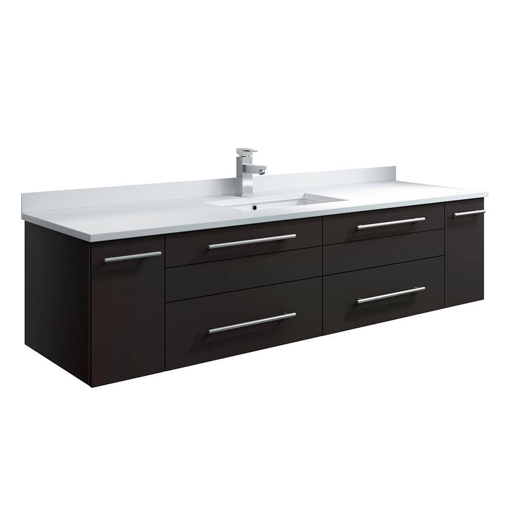 Espresso 60'' Wall-Mount Vanity with Quartz Top and Ceramic Sink